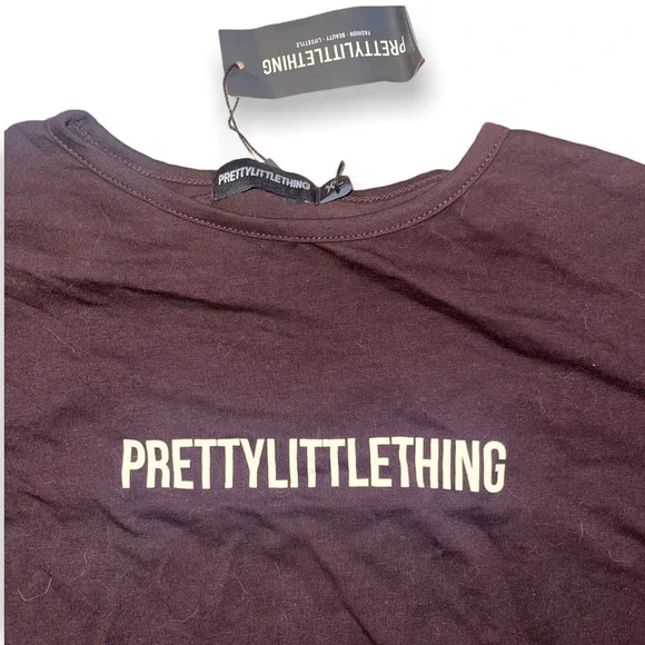 BNWT | PRETTYLITTLETHING Logo Chocolate Brown Short Sleeve Bodysuit - Picture 3 of 9